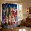 1pc Merry Christmas Cute Kitten Printed Waterproof Partition Privacy Curtain with 12 Hooks Multiple Sizes