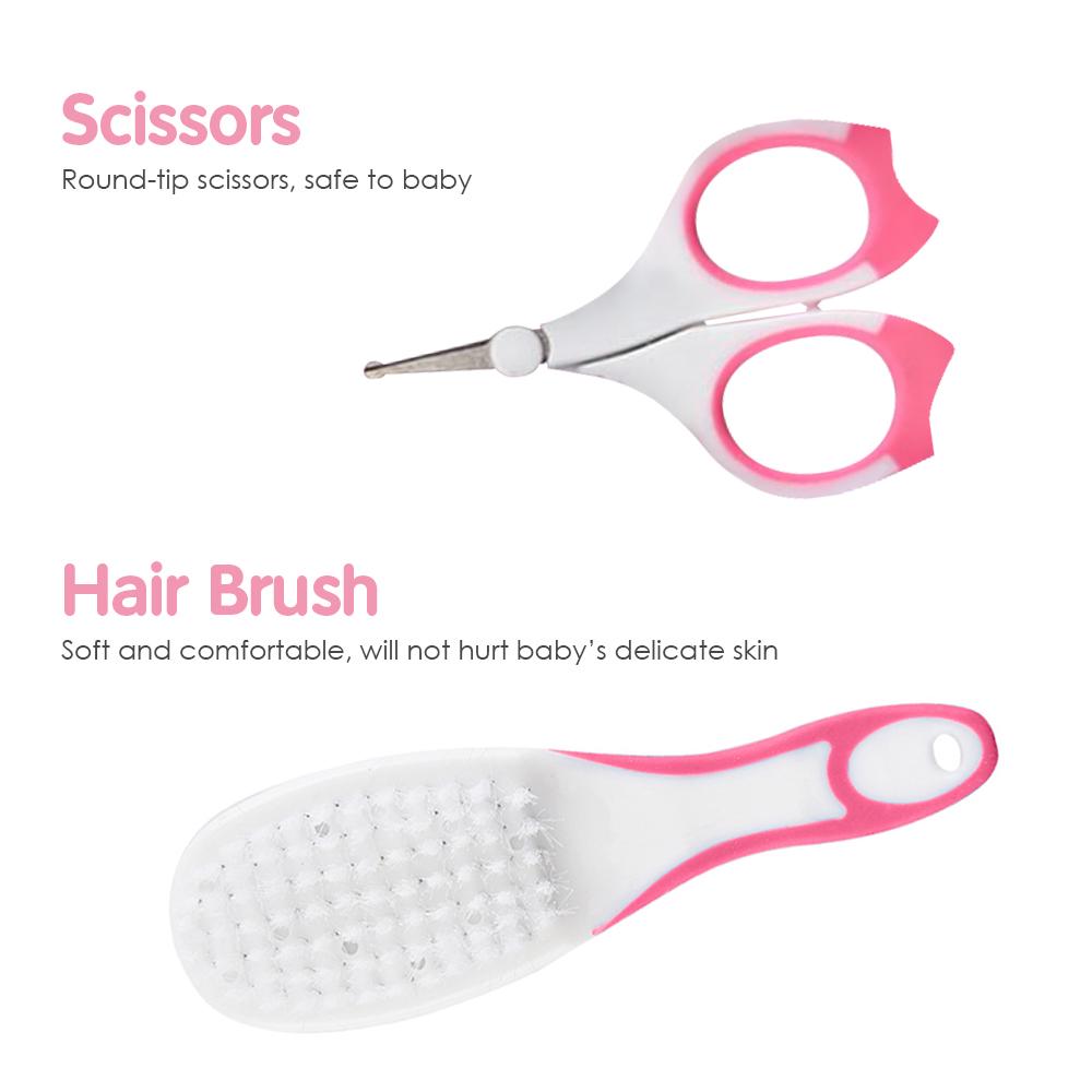 Baby Healthcare and Grooming Kit 6 PCS Hair Brush Comb Nail File Clipper Scissors Newborn Infant Shower Care Nursery Set