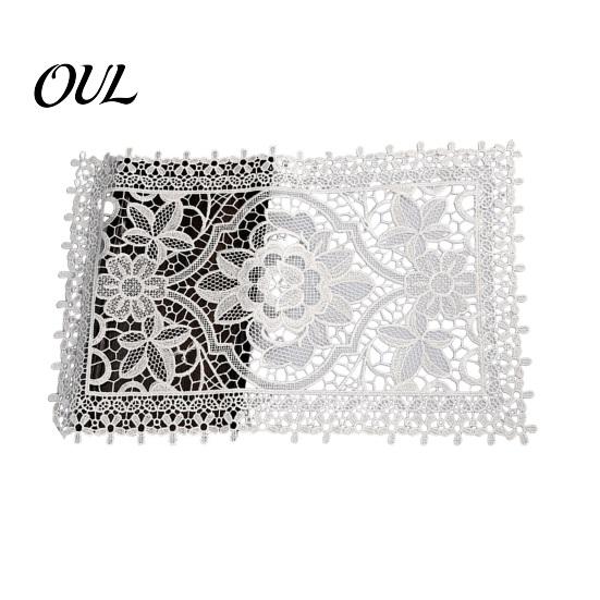 Washable Fabric Doilies for Vases White Lace Doily, Elegant Retro Placemat, Embroidered Table Breathable Polyester Mats Mat, Rectangular Round