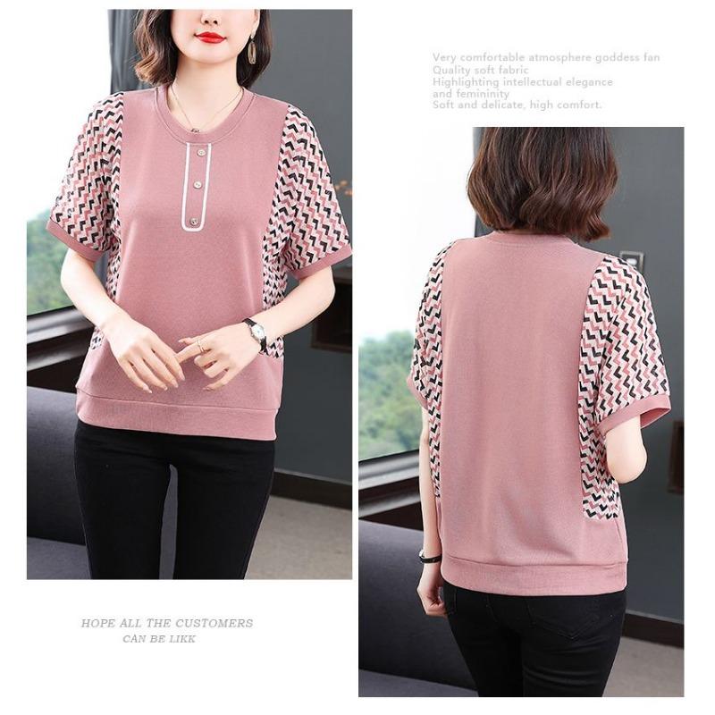 Camicia Estiva da Donna a Maniche Corte Nuovo Stile per Madri di Mezza Età Stile Occidentale Taglia Grande Ampia Vestiti Copri Pancia