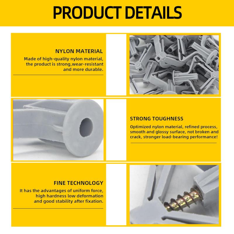 100Pcs Drywall Anchor Kit Hollow Wall Anchors Plasterboard Plugs Screws Butterfly Expansion Tube Pipe
