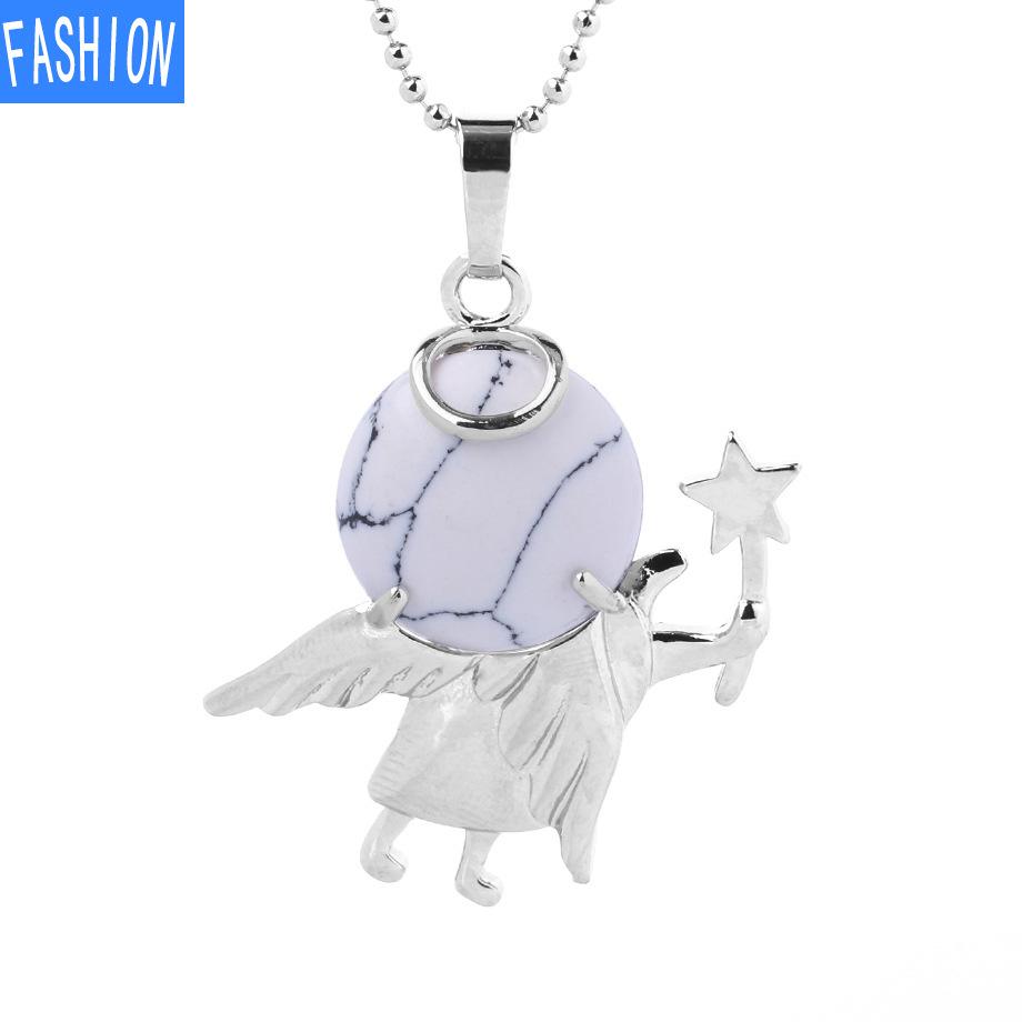 Náhrdelník s přívěskem anděl vílí hůl Přírodní kámen Crystal Polodrahokam vykládaný náhrdelník 19 barev