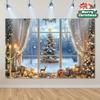 1pc Polyester Christmas Background, Winter Snow Scene with Christmas Tree and Deer, Multi-functional Holiday Decoration