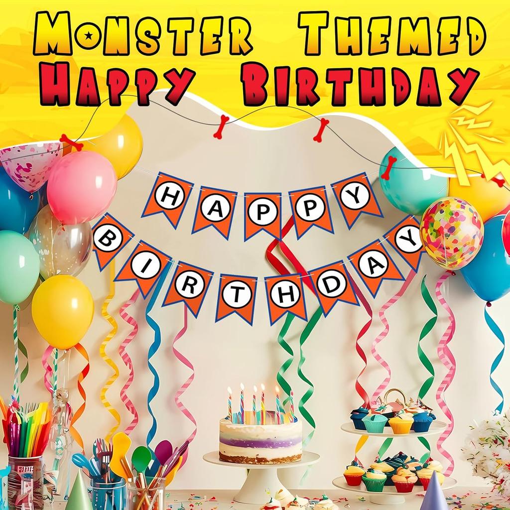 VitalCozy Anime Theme Dragon Happy Birthday Bunting Banner Pre-string with Black Letters Birthday Decoration Banner for Anime Party Supplies