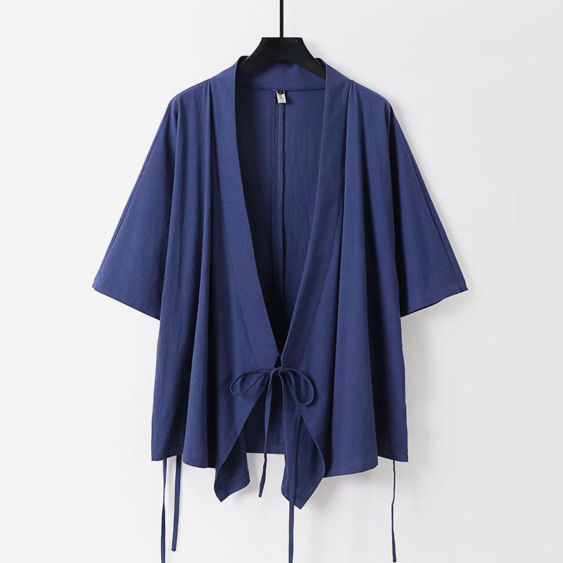 Men Japanese Kimono Cardigan Pants Set Linen Yukata Haori Samurai Costume Harajuku Loose Jacket Suit