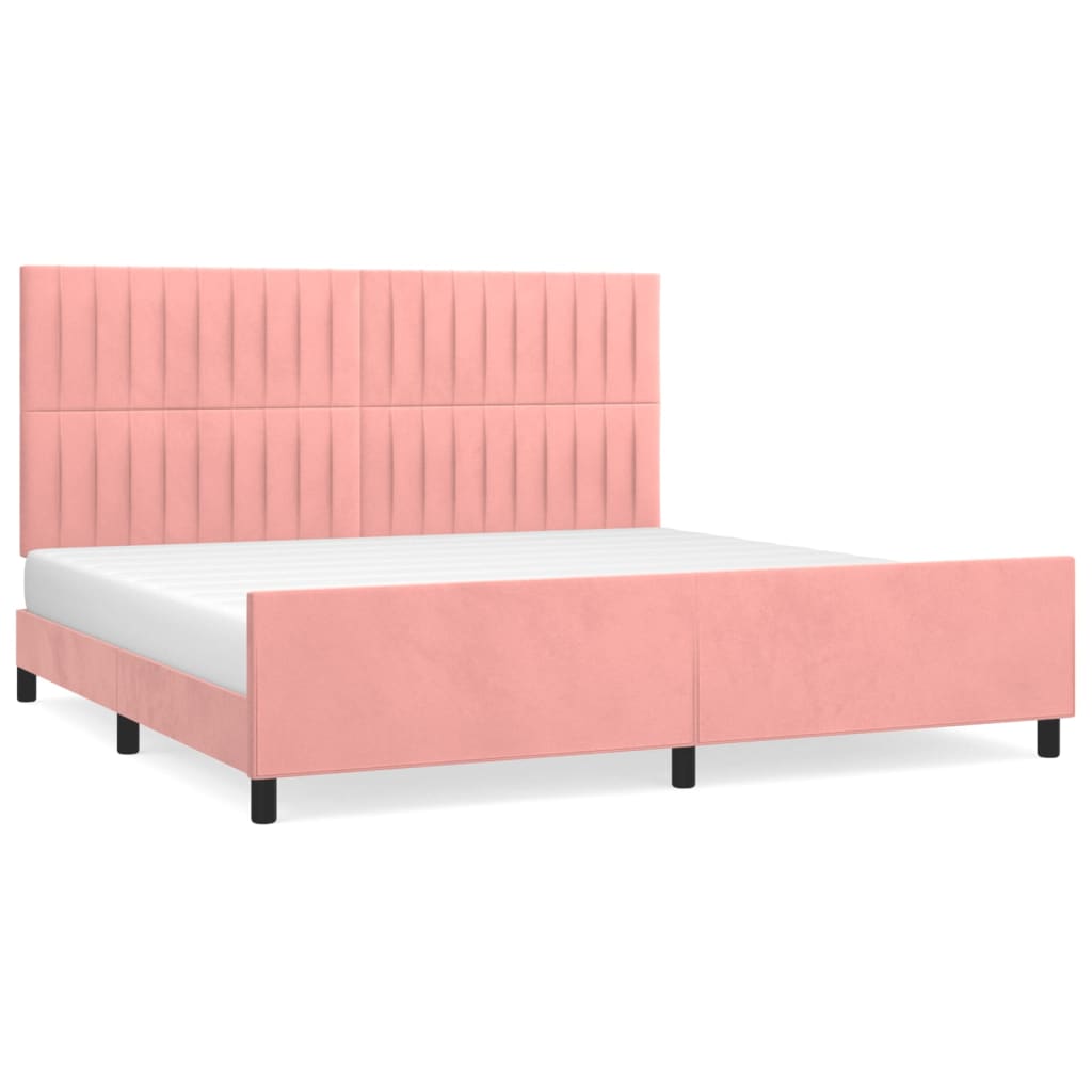Pink Velvet Bed Frame with Adjustable Headboard 200x200 cm