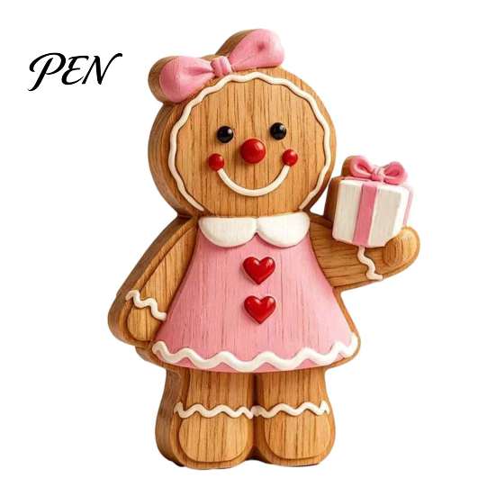 Wooden Desktop Decorations Cartoon Gingerbread Ornament, Double-sided Printed Tabletop Figurines, Festive Window Display Decorative Craft for Home And