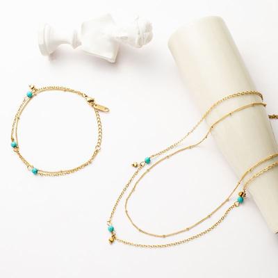 Light Luxury Turquoise Bracelet, Gold-Plated Titanium Steel Necklace, Women'S Collarbone Chain, Stainless Steel Jewelry Set.