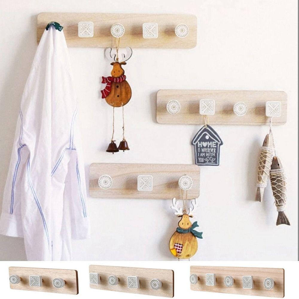 Rustic Wall Hanger Hook Wall Mounted Hat Clothes Bag Rack Nordic Wooden Coat Hooks  Entrance