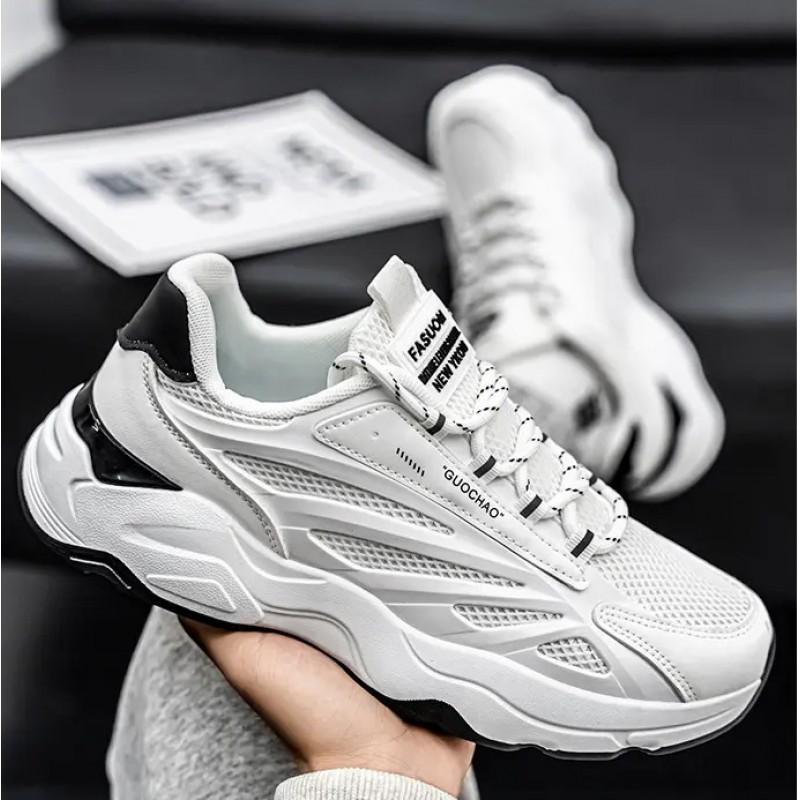 Men's Shoes 2025 Mesh Breathable Anti Slip Running Sports Thick Sole Height Increasing Black Versatile Dad