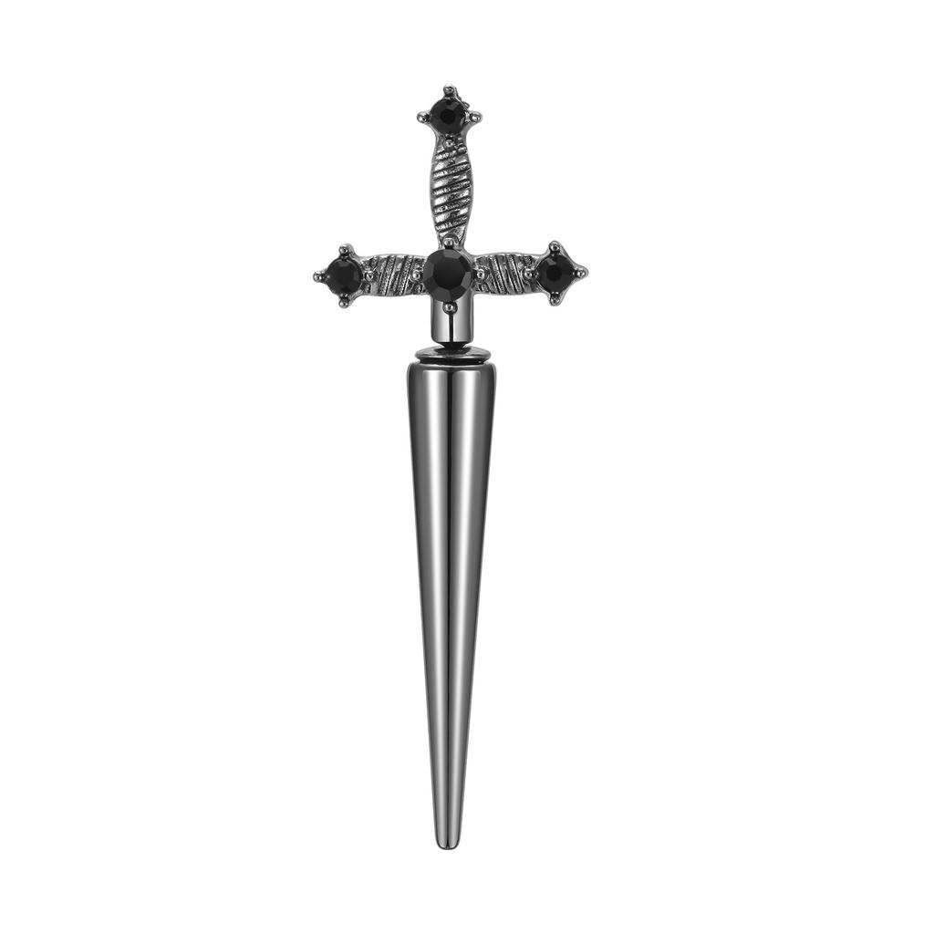 Gothic Sword Shaped Earrings for Men Boys,Metal Black Stone Cross Studs Earrings,Rock Punk Zircon Anniversary Birthday Gifts