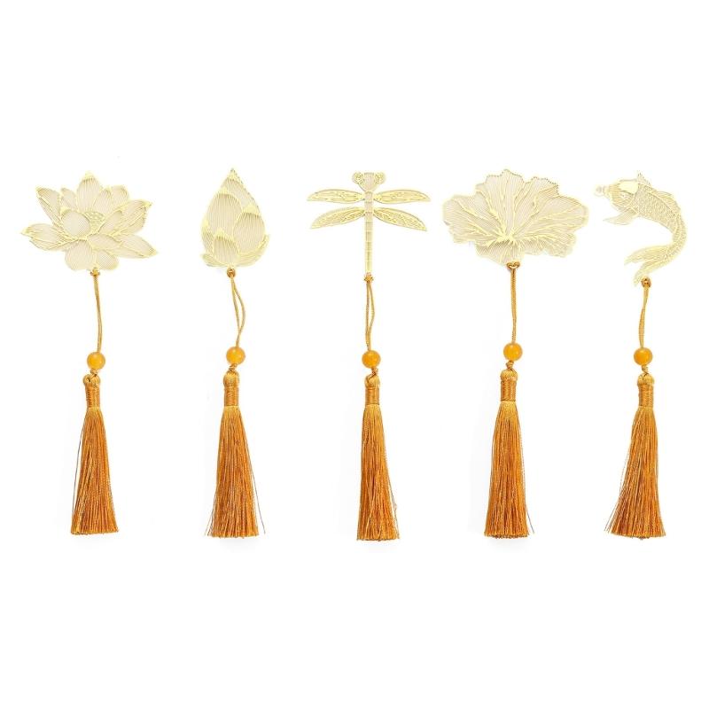 

5 Pcs Chinese Style Bookmarks Page Markers Reading Bookmarkers Leaf Shape Bookmarks Metal Bookmarks with Tassels