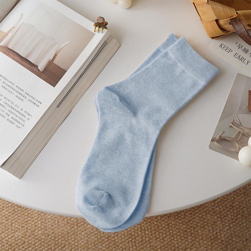 Women's Pure Cotton Breathable Odor-Resistant Mid-Calf Socks - Meilade Versatile All Cotton Loosely Stacked Postpartum Socks.