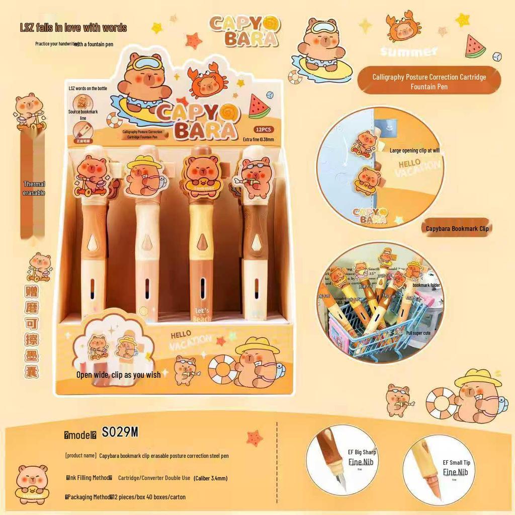 Heat Erasable Fountain Pen Set with Cute Bookmarks and Refillable Cartridge for Students