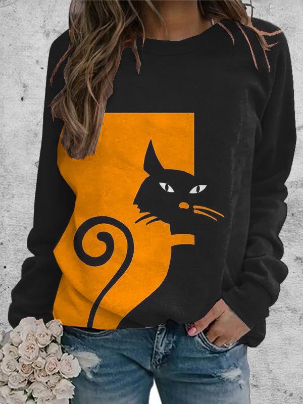 Ethnic-Style Japanese Mallow Wave Print Sweatshirt with Round Collar - 2024 Autumn/Winter Collection