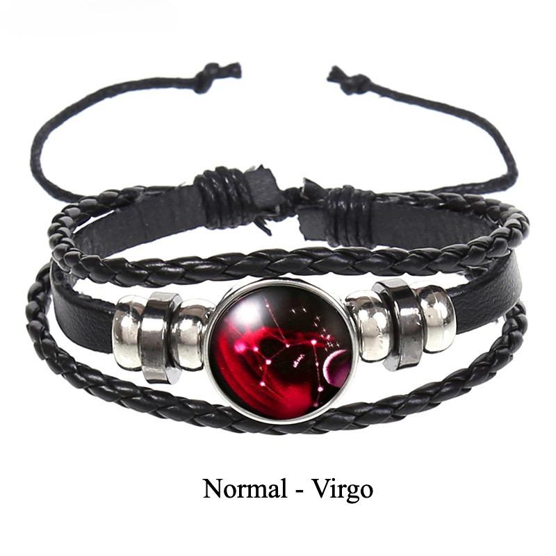 12 Constellations Multi-layer Woven Luminous Punk Cowhide Starry Sky Bracelet Jewelry, Unisex, Popular Couple Hand Rope