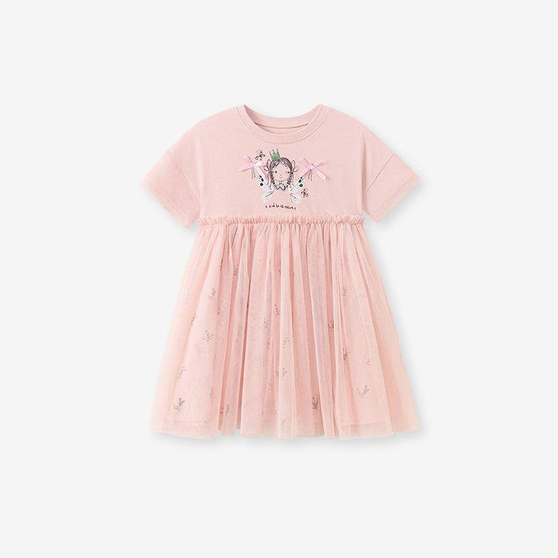Ready Stock Little Maven Girls  Mesh Skirt, Summer Short-Sleeved Cute Dress, European and American Style Princess Dress S 3260 6Y (130cm)