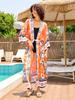 EDOLYNSA Bohème imprimé bikini cache-up élégant auto ceinture kimono robe tunique 2024 été femmes grande taille vêtements de plage maillot de bain couvrir Q996