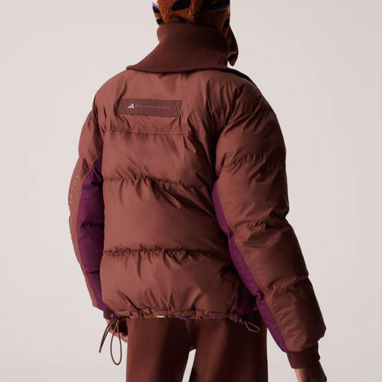 Adidas X Stella McCartney Padded Winter Pull On Letter Logo Print Color Block Long Sleeve Jacket Women Jacket Red Brown IB5106