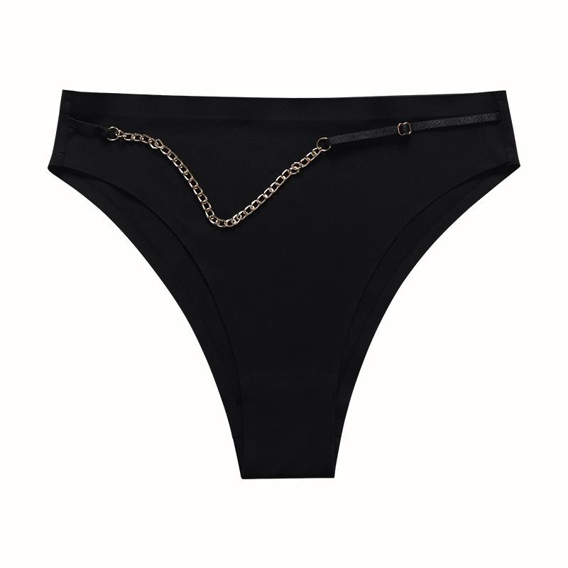 

Sexy seamless creased panties one-piece ice silk exquisite metal chain low-rise pure cotton crotch yoga briefs S чёрный