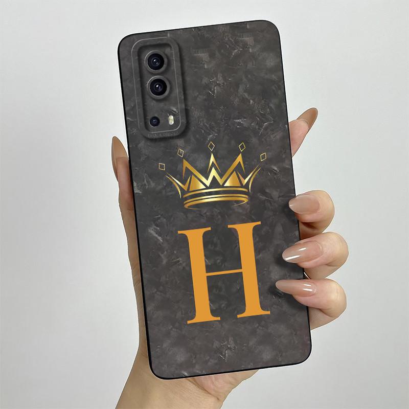 For Vivo Y72 5G Case Vivo Y52 5G Phone Case V2041 V2053 Fashion Crown Letters Full Package Matte Anti Drop Soft Protective Cover