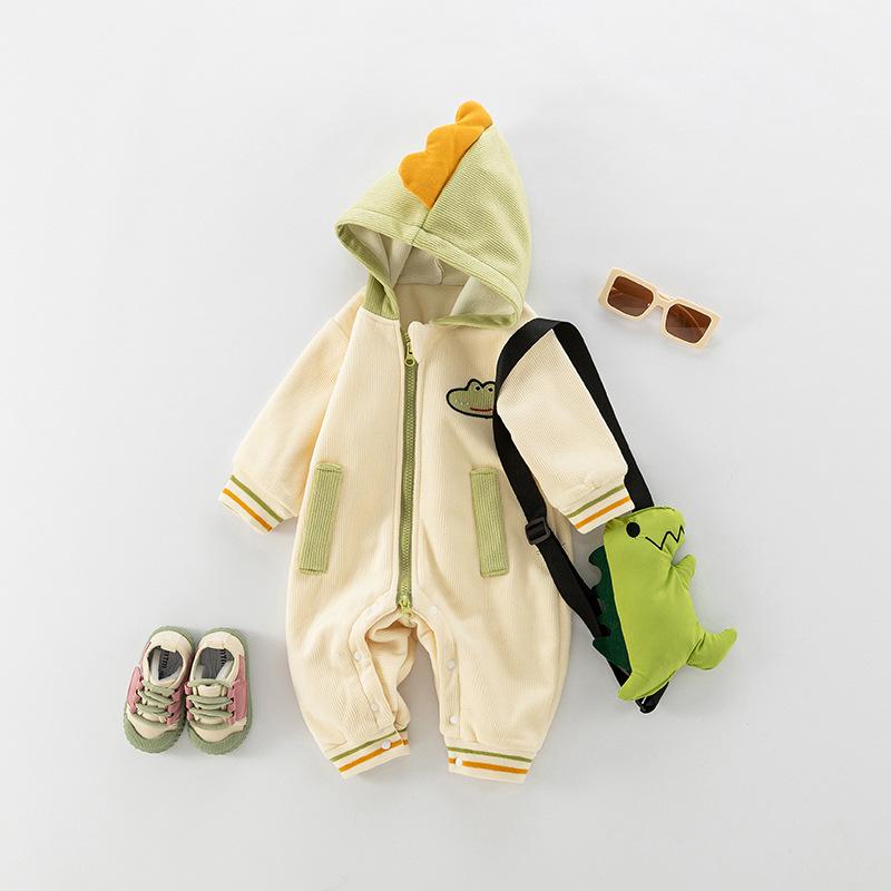 

Ромпер для новорожденного мальчика из чистого хлопка класса А на позднюю осень с тонким флисом - Милый комбинезон-куртка, подарочный набор 73 cm