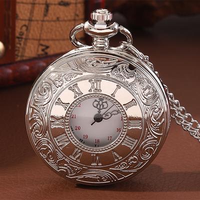 Retro Fashion Men's Pocket Watch Casual Mens Hollow Out Design Silvery Quartz Watch,ideal Choice for Gifts To Men
