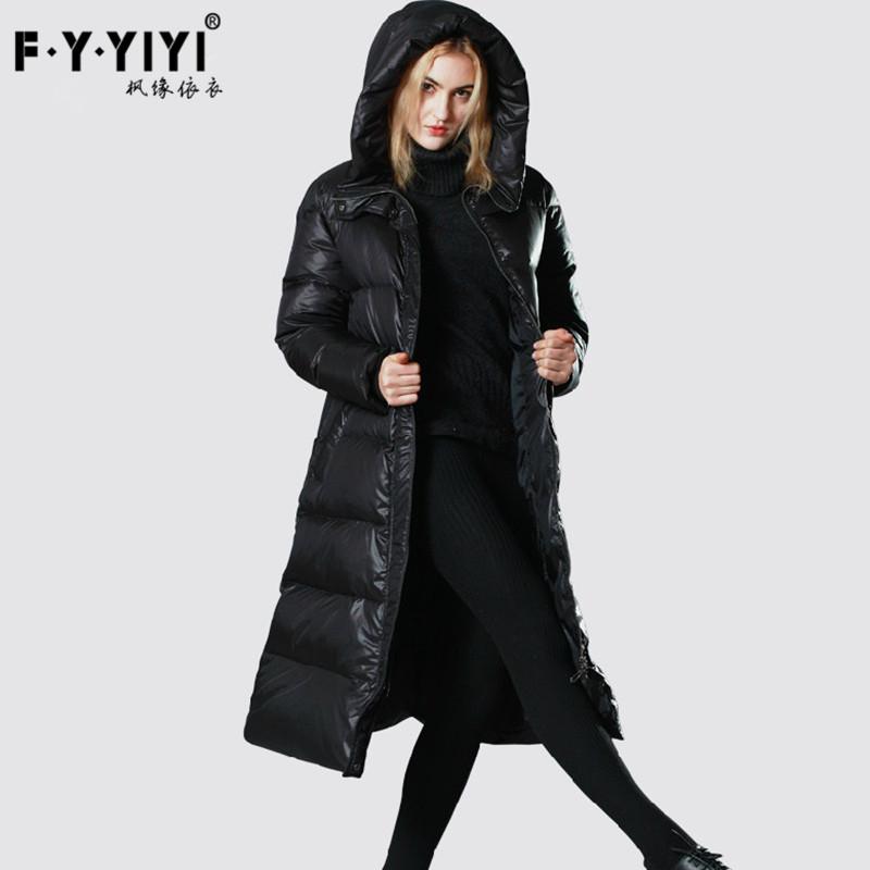 New down jacket women's European and American winter clothing hooded large size white duck down medium and long women's clothing
