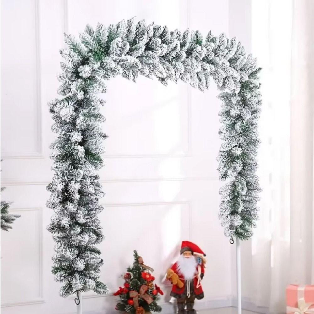 2.7M Artificial Christmas Garland PVC White Snow Cedar Velvet Rattan Simulation Flexible Pine Leaf Rattan Strip Shop Window