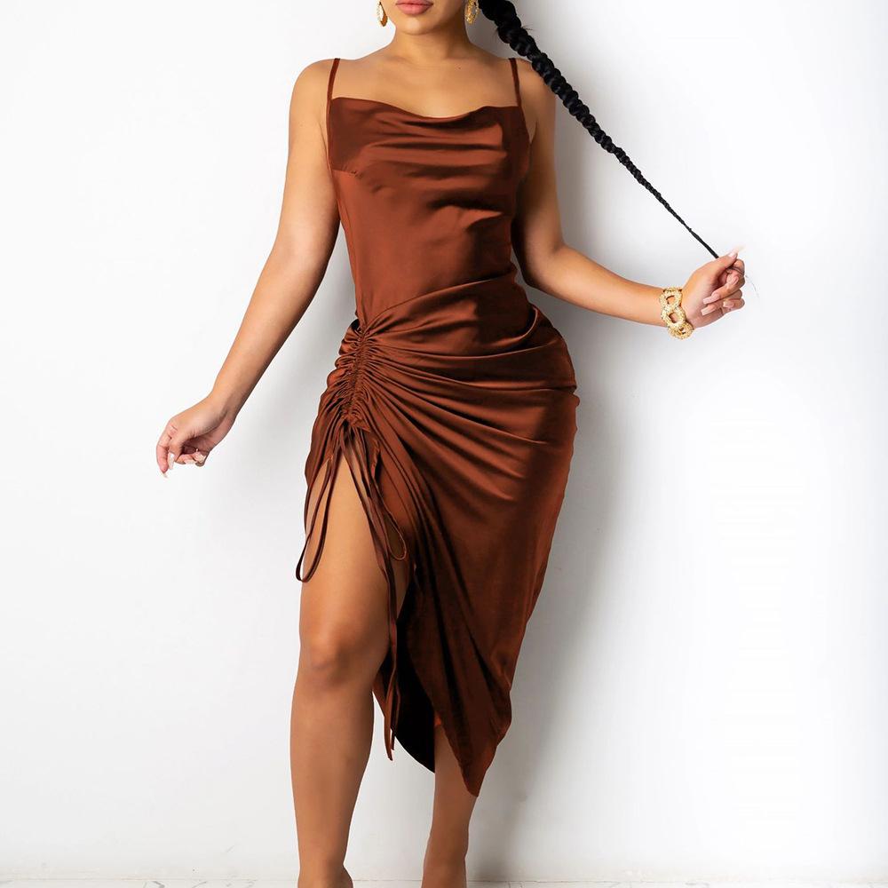 Spring New Women's Clothing, European and American Dresses, Slim-fitting Elegant Solid-color French Dresses, Long Dresses