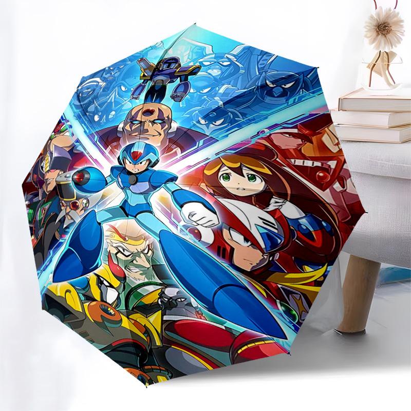 1pc Mega Man Automatic Folding Umbrella, Portable 3-Fold Design with 8-Bone Iron Frame, Outdoor for Fans, Travelers, Everyday Use, Gift Idea.Y038