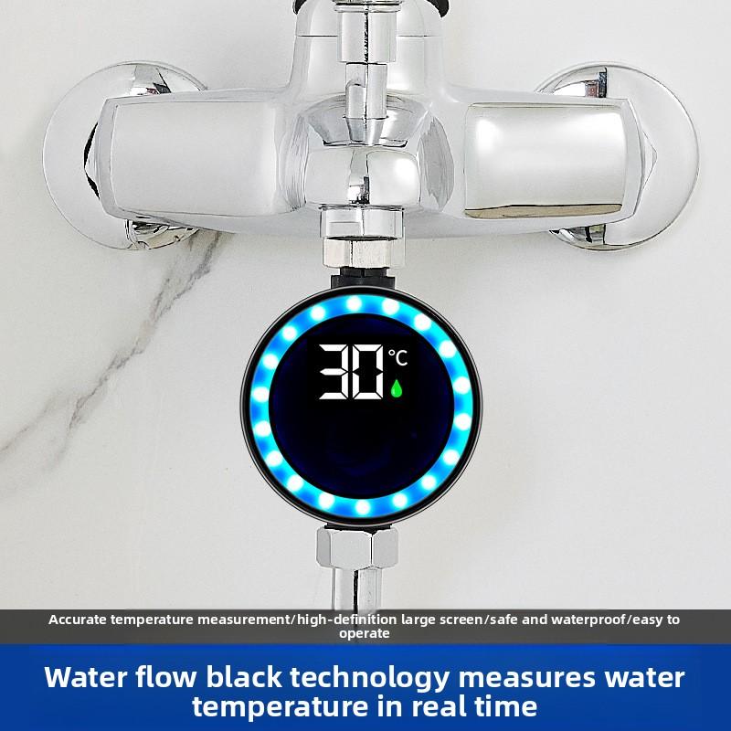 Shower LED Water Thermometer with Temperature Display, 0-99°C Range Stainless Steel ABS PC, Leak-Proof 1/2 Inch Thread