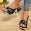 2025 New Metal Buckle Wedge Sandals for Women Fashion Rivet Decor Platform Slippers Woman Summer Thick Sole Roman Sandals Ladies