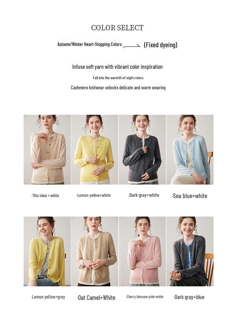 Autumn/Winter New Style Women's 100% Cashmere Knitted Two-Piece Look Cardigan Sweater