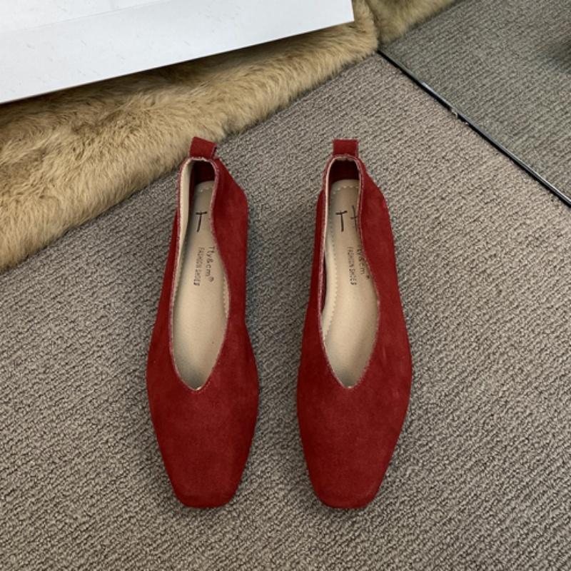 Fashion Bailamos Women Red Lightweight Shoes Square Toe  Slip On Vintage Soft Ballet Flats Female Shoes Ballet Flats Casual Sneaker Shoe