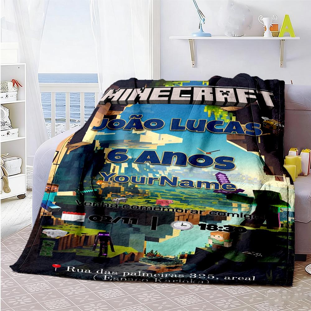 Minecraft 41 Customize Text Blanket Throw Personalized Blanket Soft & Cozy Throw For Sofa Seaside Bed Office Ideal for All Seasons