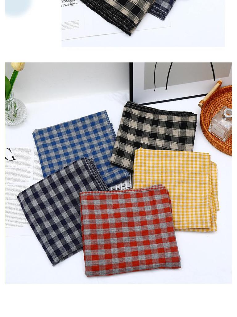 Korean Retro Plaid Cotton Linen Scarf - Double-Sided, Versatile Neck Warmer for Men & Women, Autumn/Winter
