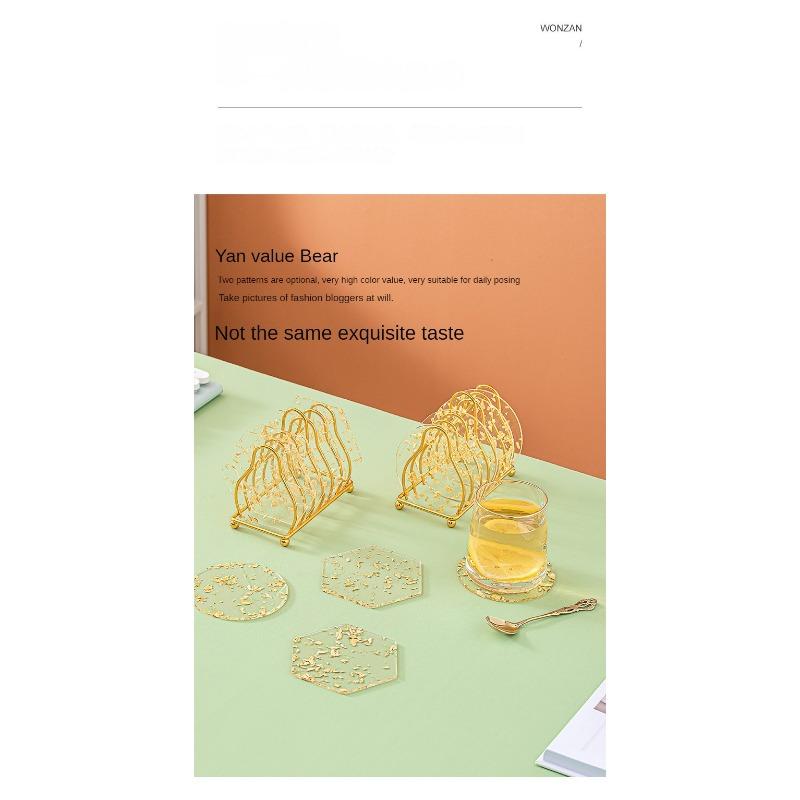 Acrylic Coaster Tea Cup Gold Foil Ins Same Creative Resin Table Mat Waterproof Heat-Resistant Mat Style Nordic Style