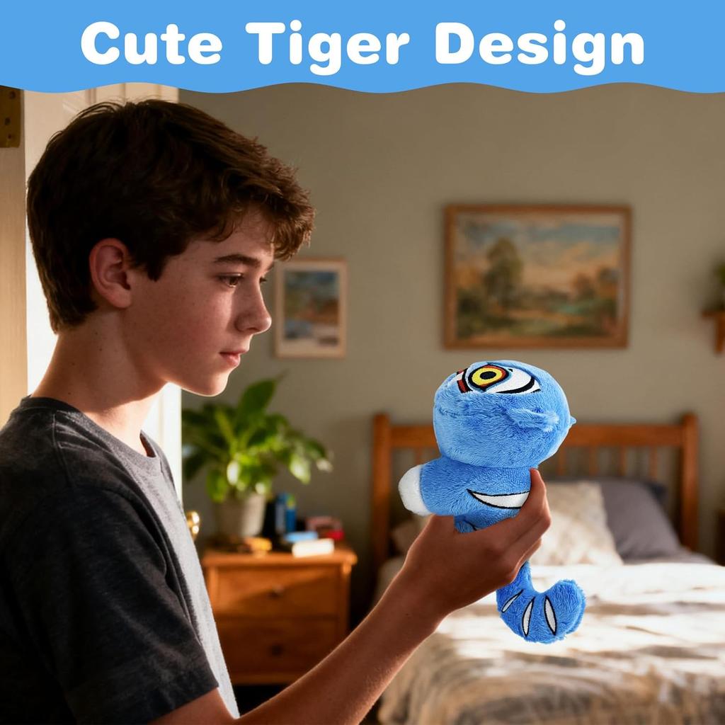 YOUKUKE Demon Hunter Plush Toy, Roaring Tiger Design, Collectible Doll for Kids and Adults, 18*10cm, Blue