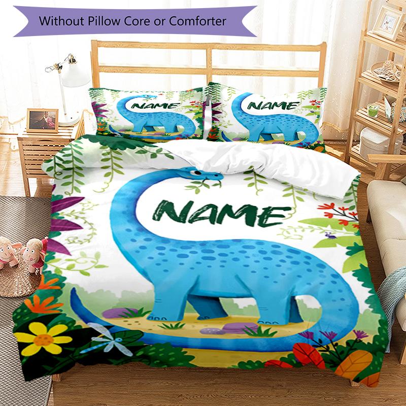 3pcs Custom Name Dinosaur Bedding Set Duvet Cover Closure Includes 1 Duvet Cover & 2 Pillowcases, Soft and Comfortable for All Seasons.