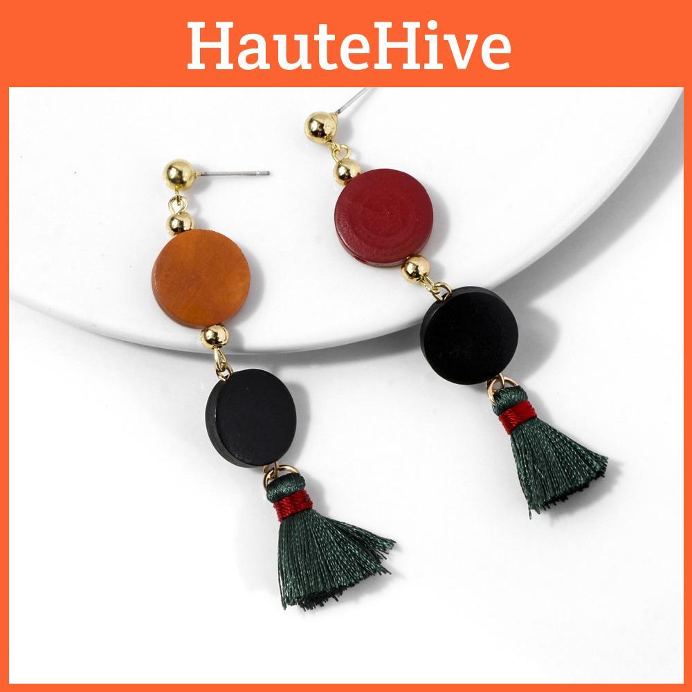 Exquisite Silk Thread Tassel Earrings Ethnic Style For Women In Red And Natural