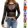 Crop Top a Maniche Lunghe Slim Fit con Tessuto Elasticizzato e Borchie Decorative per Abbigliamento Casual da Donna