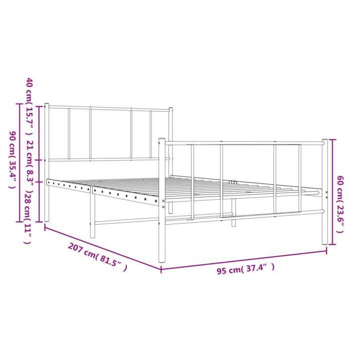 VidaXL Cadre de lit métal avec tête de lit-pied de lit noir 90x200 cm 352491