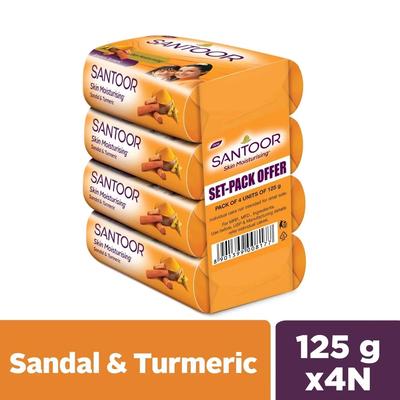 Santoor Sandal & Turmeric Soap 125g × 4 • Natural Glow & Skin Nourishment