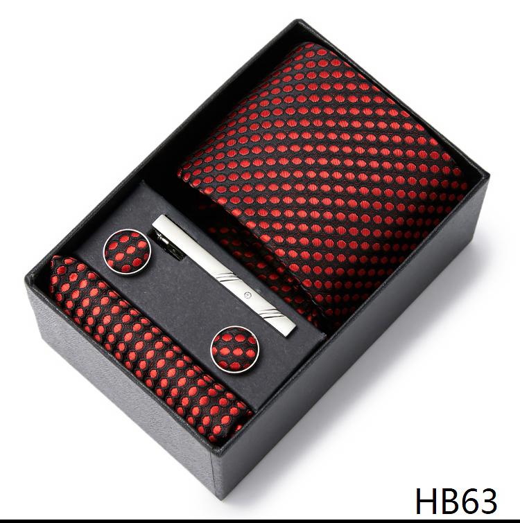 Holiday Gift Box Tie For Men Tie Pocket Squares Cufflink Set Necktie Box Blue Dot Wedding Accessories Fit Group Workplace