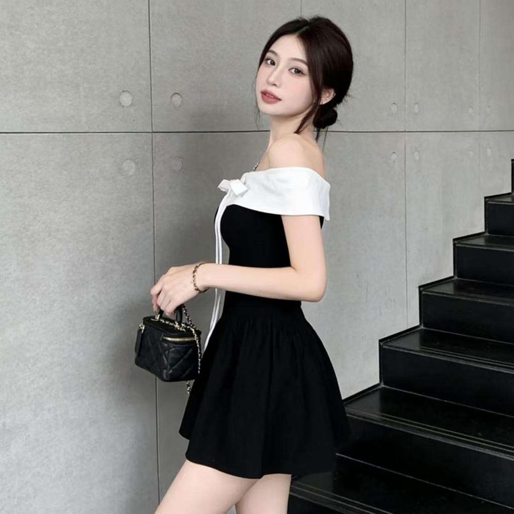 Small man one-word shoulder sweet dress short summer beautiful small skirt princess style daughter birthday dress