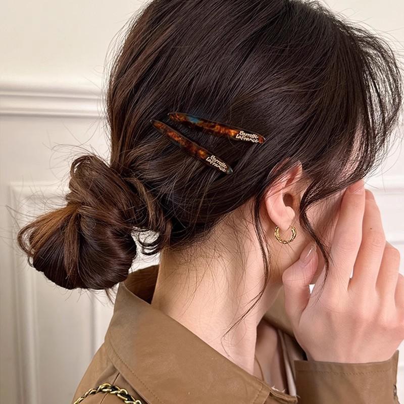 2 Pcs Simple Acetate Bangs Hairpins Women Oval Geometric Hair Side Clips Colorful Duckbill Clips One-word Clip Hair Accessories