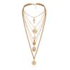 Collana Personalizzata con Croce Geometrica a Rilievo, Collana Lunga Retro Eccessiva Multi-Strato con Ritratto