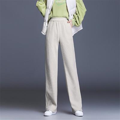 New Winter Cashmere Wide Leg Pants Women Casual Harajuku Thickening Warm Elastic High Waist Loose Chenille Trousers Straight Pants