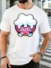 Cute Cartoon Hiding In Pink Donut Unisexs Front Print T Shirt Sweet Dessert Graphic Tee Casual Short Sleeve Top Food Lover Gift